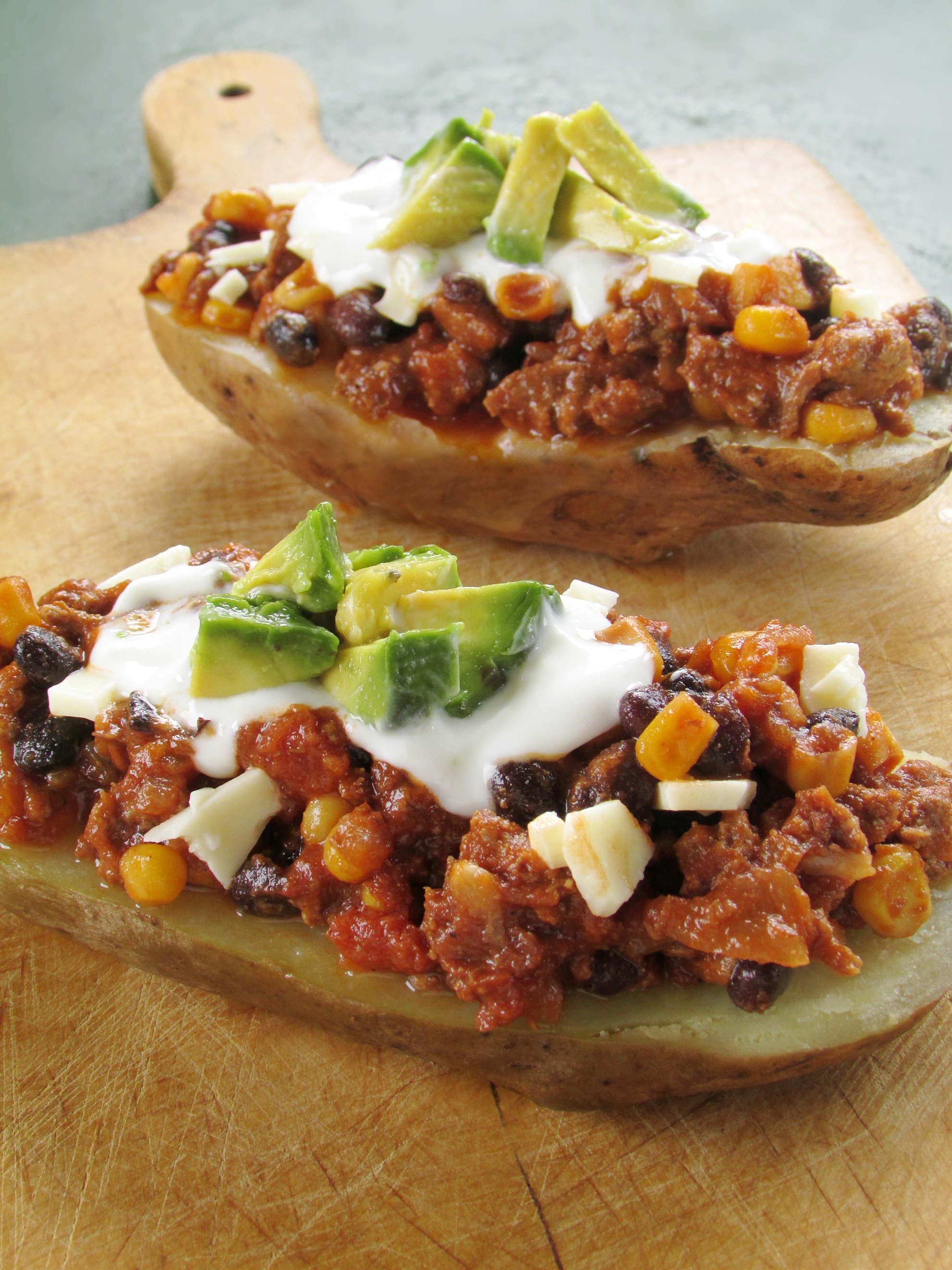 Black Bean Chili Stuffed Baked Potatoes