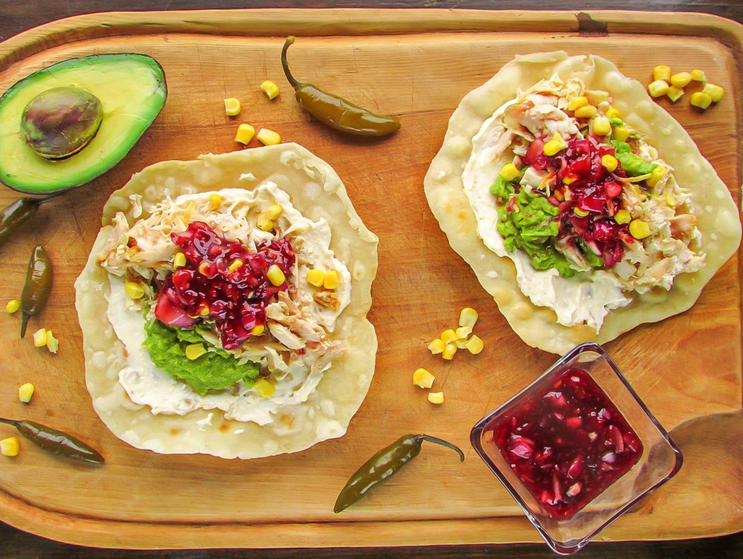 Shredded Chicken  Tostadas with Raspberry Serrano Chutney (6)