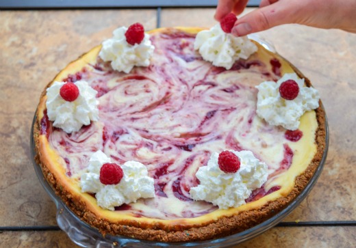 Raspberry Swirl Vanilla Cheesecake.