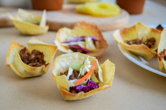 Crunchy Jamican Jerk Tortilla Cups with Pineapple Slaw