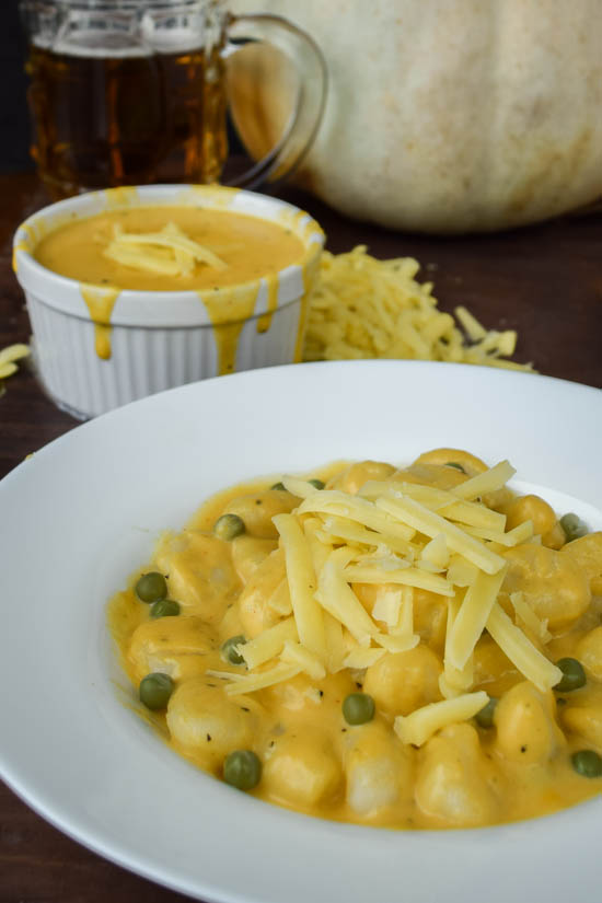 Gnocchi with Beer Pumpkin Cheddar Sauce and Peas (10)