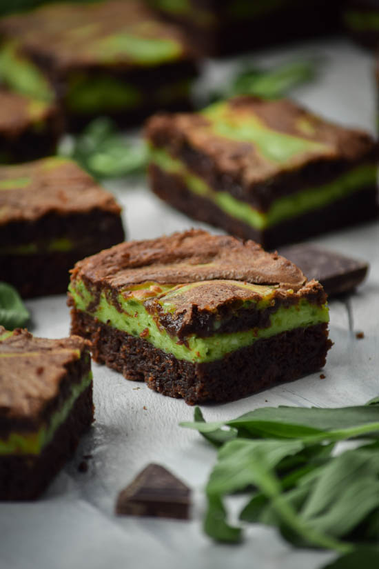 All-Natural Mint Chocolate Chip Cheesecake Swirl Brownies (8)