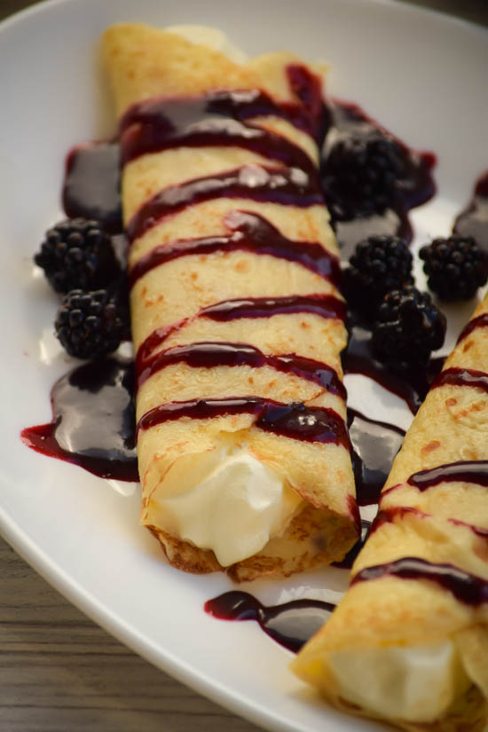 Blackberry Syrup Crepes with Honey Whipped Cream (2)