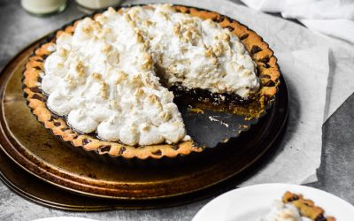 Brownie Filled Chocolate Chip Cookie Meringue Tart