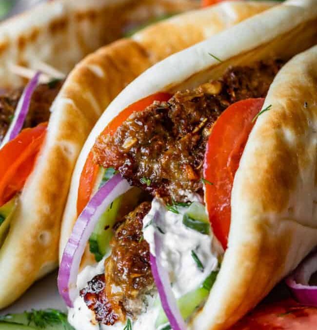 Traditional Greek Lamb Gyros + Tzatziki Sauce