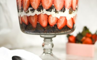 Strawberries+Cream Fudge Brownie Trifle